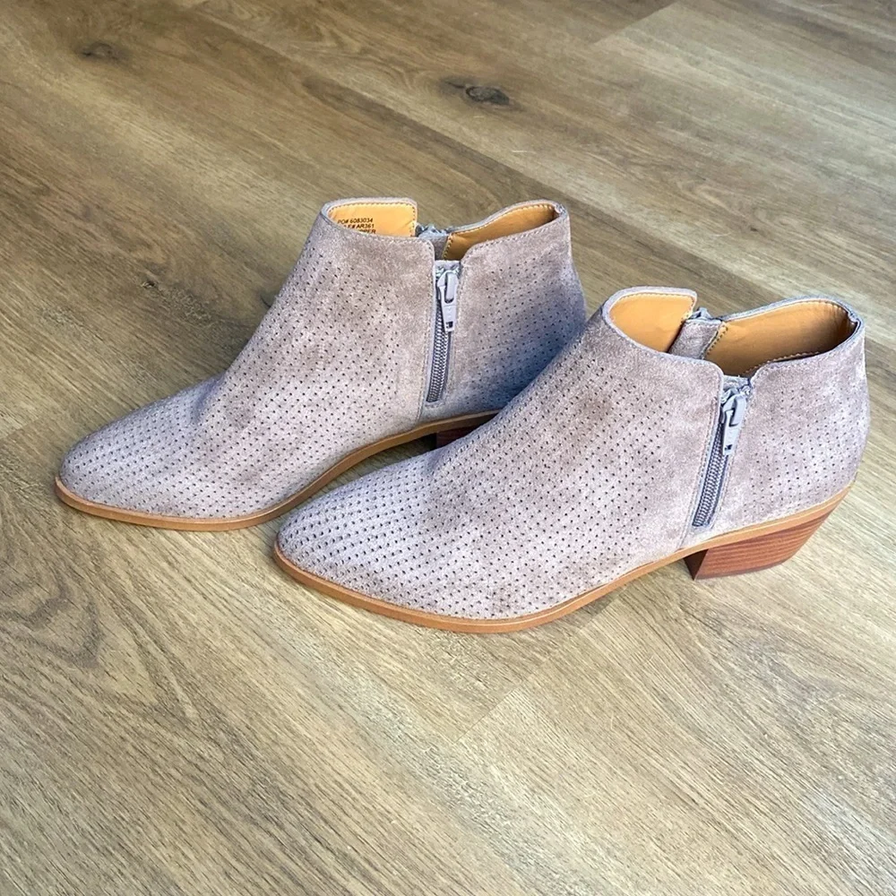 J Crew perforated ankle bootie with double side zip in brown size 8.5